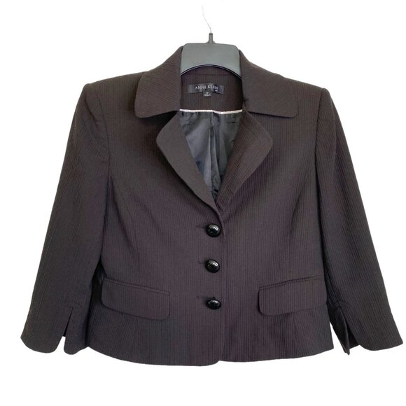 Anne Klein Suit Womens Black Ribbed Fabric Collared Jacket Size 12 Business Ofc. - Picture 1 of 8